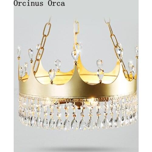 Nordic Crown Creative Crystal Chandelier Living Room Corridor Childrens Bedroom American Country LED Golden Creative Chandelier