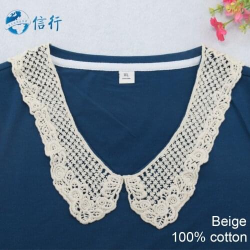 Lace false collar beige embroidered fake lace collar trim diy women applique sewing supplies african guipure lace collars#3644