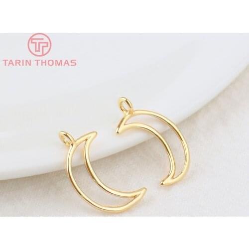 10PCS 10x17MM Hole 2MM 24K Gold Color Brass Moon Pendants Charms High Quality DIY Jewelry Making Findings Accessories