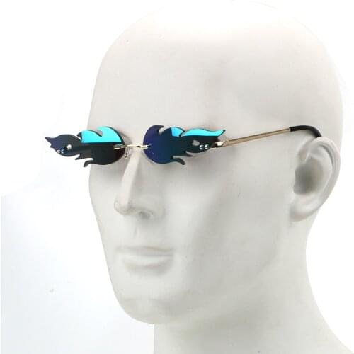 LEEPEE Fire Flame Sunglasses Rimless Wave Sunglasses Trending Narrow Streetwear Fashion Car Driving Glasses UV 400 Eyewear