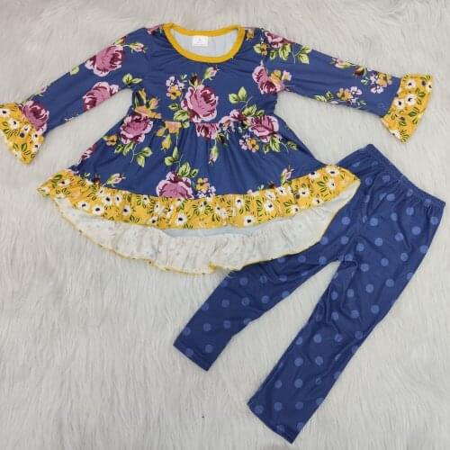 Long sleeve baby girls outfit hot sell childrens clothes lovely winter baby outfits girls flower pattern top and leggings set