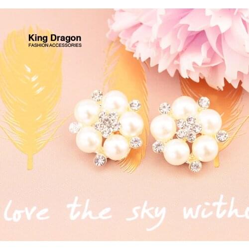 Rhinestone Pearl Button Used On Invitation 20MM 20PCS/Lot Silver Tone Shank Back KD452