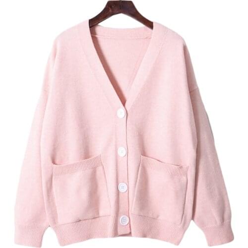 New 2021 Autumn Winter Sweater Coat Womens Korean Style Fashion Elegant Loose Knitted Cardigan Female Solid V Neck Knitwear