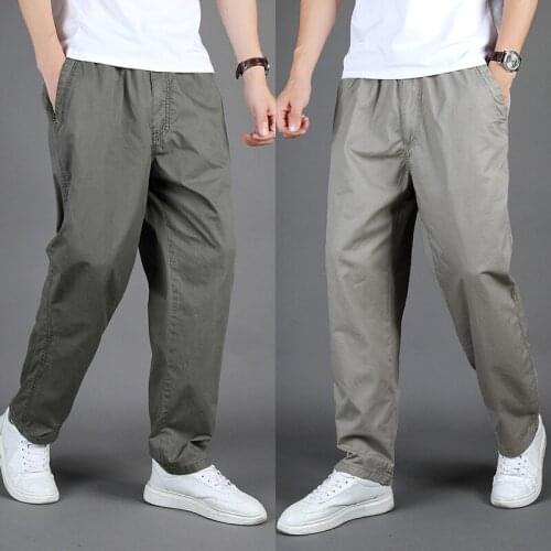 Autumn mens thin sports pants middle-aged and elderly solid color overalls loose casual plus fat plus trousers