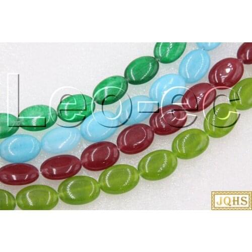 JQHS 13X18mm oval green yellow blue red jades Loose Strand beads For Jewelry Making DIY 15" V1228