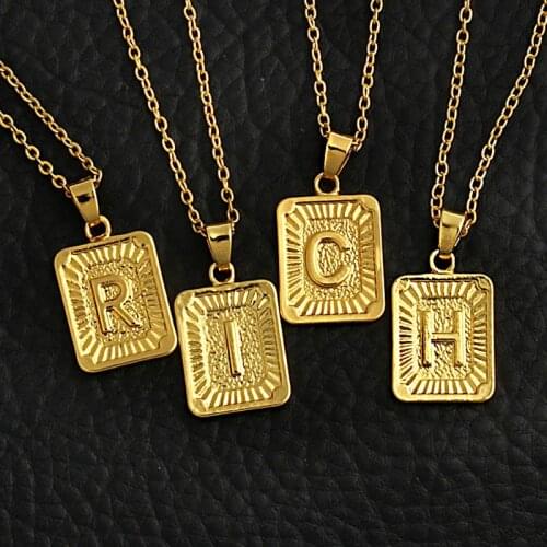 Trendy Punk Style Golden English Letter Initial Rectangle Carved Necklace For Women Men Name Choker Necklaces Jewelry