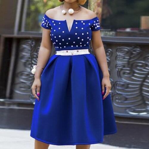 African A Line Dress Women Sexy Slash Neck Short Sleeve With Beading Summer New Empire Elegant Evening Long Africa Dress Vestido