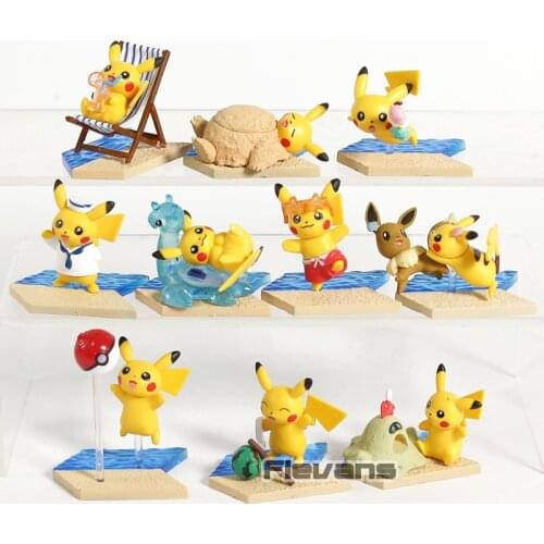 Pokemon Pikachu Seaside Series Mini PVC Figures Toys Collectible Model Dolls 10pcs/set