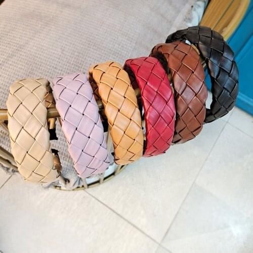 Korea Dongdaemun Port-style temperament hair band, retro woven PU leather hairpin, leather net red headwear female