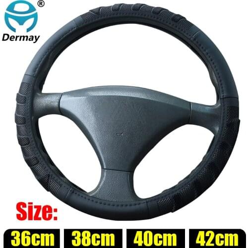 Size 36cm 38cm 40cm 42cm Black Car Steering Wheel Cover PU Leather + Silica gel Non-slip for Car SUV Bus Truck Scania Boat
