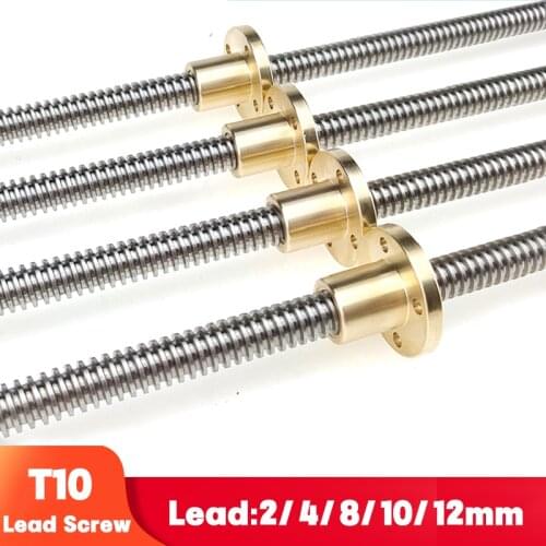 CNC 3D Printer T10 lead screw Thread 10mm lead 2mm 4mm 8mm 10mm 12mm 14mm length 100mm to 600mm with Brass nut