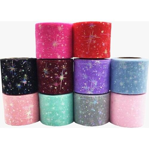 22m/roll Rainbow Glitter Star Tulle Roll Sequin Crystal Organza Sheer Fabric DIY Craft Gift Tutu Skirt Home Wedding Decoration