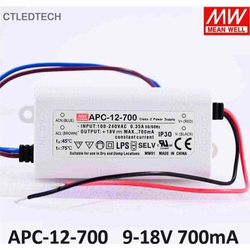 Mean Well 12W AC-DC Constant Current 350mA 700mA LED Driver Class 2 UL Listed Unit APC-12-350 APC-12-700 For LED Ceiling Light