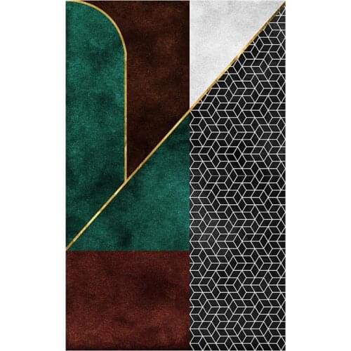 Luxury Dark Green Carpet For Living Room Modern Nordic Geometric Carpet Sofa Coffee Table Area Rug Anti-Slip Hallway Floor Mat