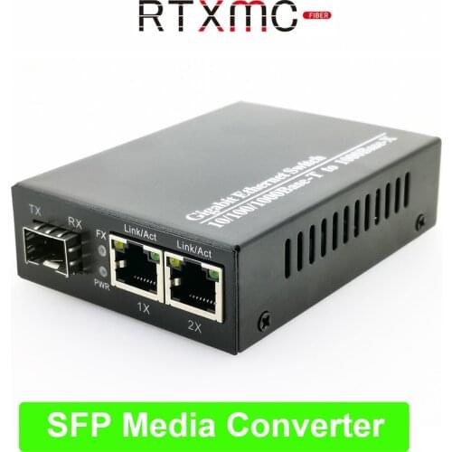 SFP Fiber Media Converter to RJ45 Gigabit Media Converter SFP 2 Port 1000M Ethernet Converter Transceiver fiber Optical Switch