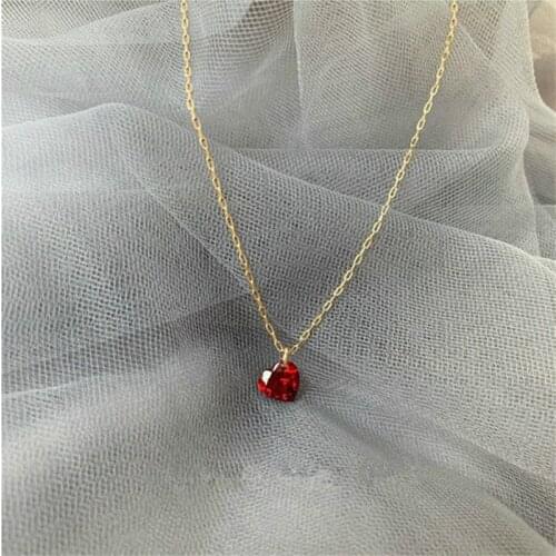 Cute Crystal Red Heart Pendant Women Choker Necklace Gold Chain On Neck Charms Lady Silver 925 Clavicle Necklaces Female Bijou