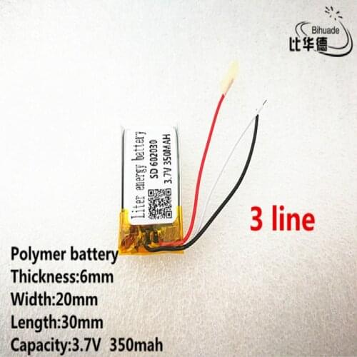 10pcs/lot 3 line Good Qulity 3.7V,350mAH,602030 Polymer lithium ion / Li-ion battery for TOY,POWER BANK,GPS,mp3,mp4