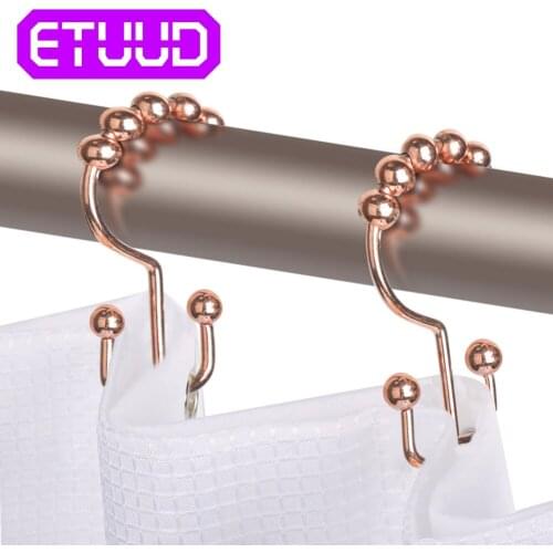 ETUUD 12Pcs Stainless Steel Shower Curtain Hooks Bath Curtain Roller Ball Rust Proof Double Glide Decorative Roller For Bathroom