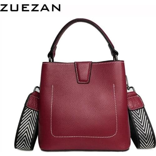 2 Straps, 3 Compartments Bucket Shoulder Bag, 100% Natural Cows Skin, Women GENUINE LEATHER Handbag, Fashion Crossbody bag D031