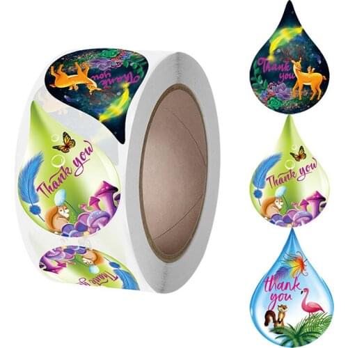 3 Novel Designs Water Droplets Animals Flower Thank You Sticker 500Pcs Scrapbooking Wedding Envelope Party Supplies Decor Labels