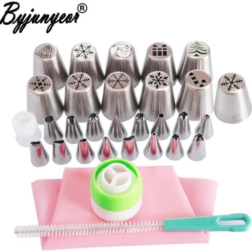 31PCS Large Russian Pastry Nozzles Stainless Steel Icing Piping Nozzles Tips Christmas Style Cupcake Cake Decorating Tools CS076