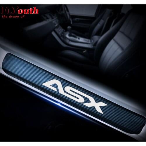 Car Stickers Car Door Sill For Mitsubishi ASX Door Sill Protector Scuff Plate 4D Carbon Fiber Vinyl Sticker Car Accessories 4Pcs
