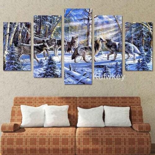 5D DIY Diamond Painting 5pcs Snow wolf,winter,art Full square Diamond Embroidery,Stitch Cross,Mosaic,stickers,mazayka,home decor