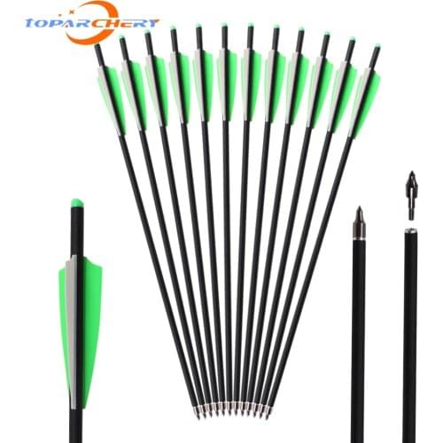 Crossbow Arrows 20/22 Inch Mixed Carbon Arrows Diameter 8.8 mm Tip Archery Hunting Shooting Removable Arrowhead Green