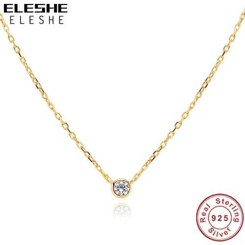 ELESHE 2021 Tiny Round CZ Pendant Necklace 925 Sterling Silver With 18K Gold Plated Trendy Necklace for Women Wedding Jewelry