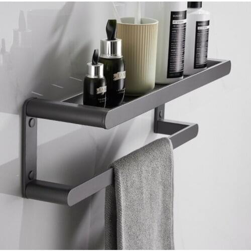 Black space aluminum bathroom shelf towel holder shampoo holder shower gel rack