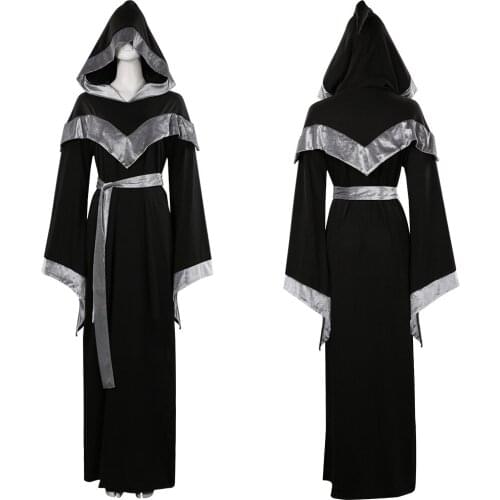 Medieval Gothic Witch Long Hooded Cloak Robe Cosplay Costume Outfit Halloween Carnival Suit