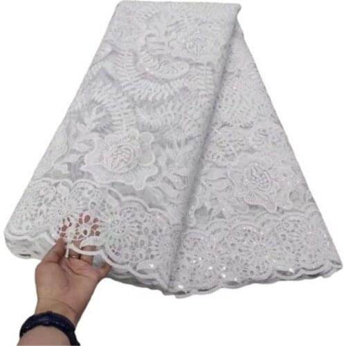 French Tulle Lace Fabric Latest African Lace Fabric High Quality Sequins Lace for Nigeria Wedding Dress 2021 white