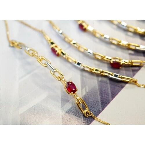 JHY Solid 18K Yellow Gold Nature Red Ruby 0.16ct Gemstones Bracelets for Women Birthdays Presents Fine Jewelry