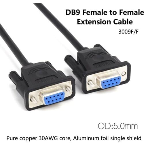 DB9 Female to Female Extension Cable Pure Copper Line RS232 9 Pin Serial Connector Wire COM Core with Aluminum Foil Shield