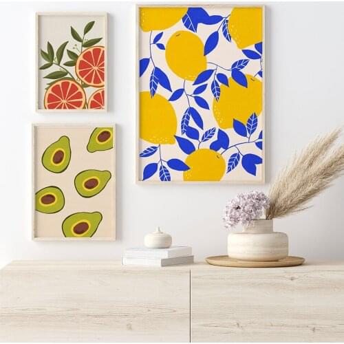 Orange Lemon Avocado Minimalist Canvas Painting Wall Art Nordic Posters and Prints Wall Pictures for Living Kitchen Room Decor