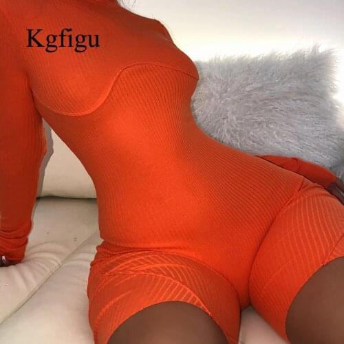 KGFIGU 2021 New Arrival Womens Spring Sexy Solid Color Shorts Suit Tight Casual High Cllar Long Sleeve One Piece