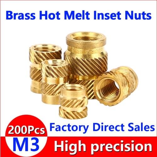 Brass Hot Melt Insert Nuts Heating Molding Copper Thread Inserts Nut SL-type Double Twill Knurled Injection Brass Nut M3 200Pcs