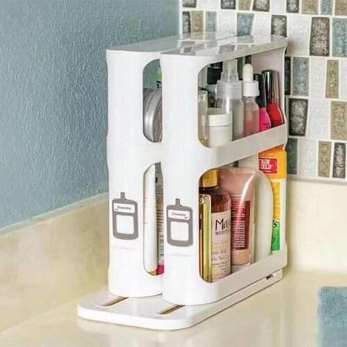 Multi-function Double Layer Storage Rack Rotating Kitchen Seasoning Spice Jar Storage Slide Cabinet Storage Holder accessories