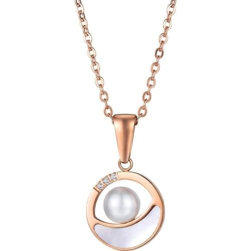 Fashion shell pearl round pendant necklaces for women 2020 kpop rose gold bijoux acier inoxydable aesthetic accessories atacado