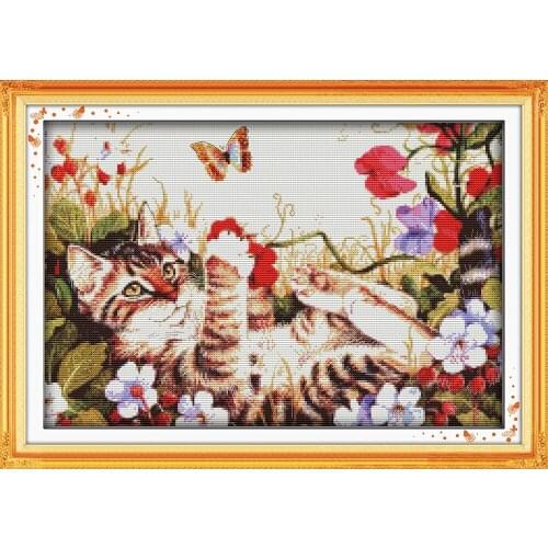 Leisure cat cross stitch kit cartoon count canvas stitches embroidery DIY handmade needlework plus