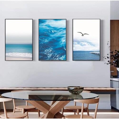 Nordic Minimalist Style Seascape Photography Wall Painting Frameless Canvas Printing Beach Seagull Decoration Poster