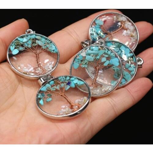 Natural Stone Pendants Green Turquoises Reiki Heal Tree of Life Amulet Charms for Trendy Jewelry Making DIY Necklace Earrings