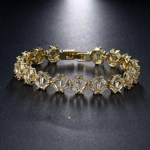 ORZTOON Fashion Geometry Square Hollow Zircon Bracelets for Women Retro Gold Color Bracelet Trendy Bridal Wedding Jewelry Gift