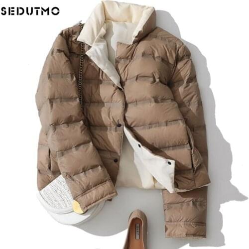 SEDUTMO Winter Ultra Light Duck Down Coat Women Double Sided Short Jackets Slim Autumn Puffer Jacket Pocket Casual Parkas ED920