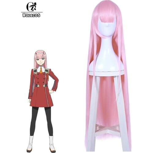 ROLECOS DARLING in the FRANXX Cosplay Wig 02 Cosplay Synthetic Hair Anime Zero Two 100cm Pink Wig Long Synthetic Hair for Women