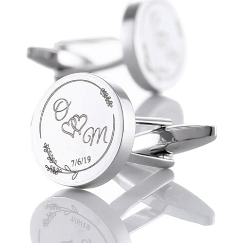 Personalized Mens Shirt Cufflinks Customized Groom Name Cuff links Buttons Wedding Gifts Sliver Round Suit Cufflink Men Jewelry