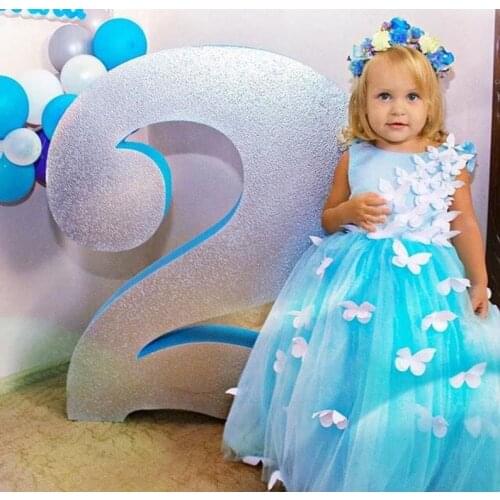 Butterfly Blue Flower Girls Dresses 2 Years Girls Birthday Dresses Girls Blue Birthday Dresses Celebration Dress Custom