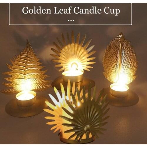 Gold Leaf Candle Holder Nordic Wrought Iron Living Room Tabletop Ornament Candle Base Desktop Decoration Crafts Gold Candlestick