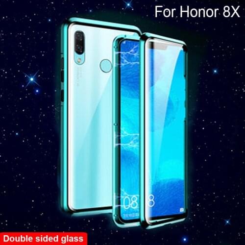 Luxury Magnetic Adsorption Case For Huawei Honor 8X 8x Metal Frame Doubl Sided Glass Cover Honor8 X Protective Phone Case