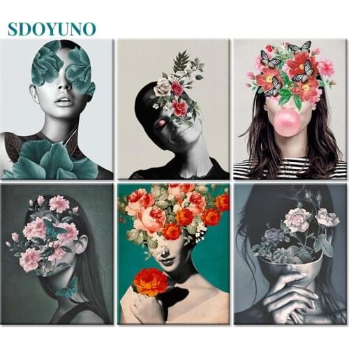 SDOYUNO 60x75cm Painting By Numbers Flower Kits Girl DIY Paint By Numbers On Canvas Woman Handpainted Frame Digital Painting